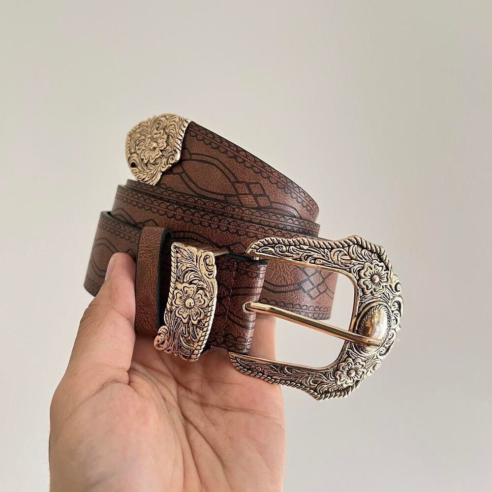 y2k style floral brown american western belt